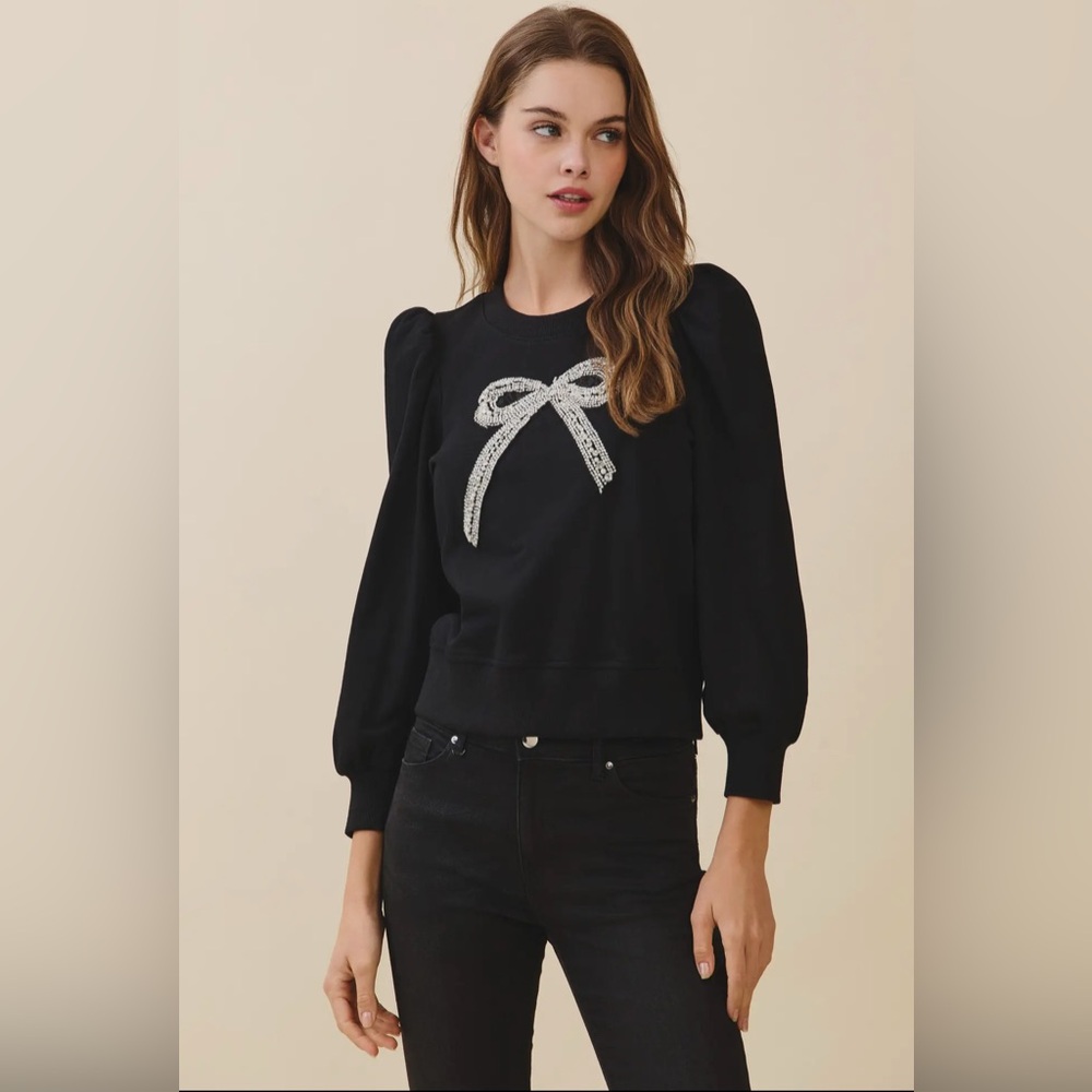 Stylish Black top with Silver Bow Accent